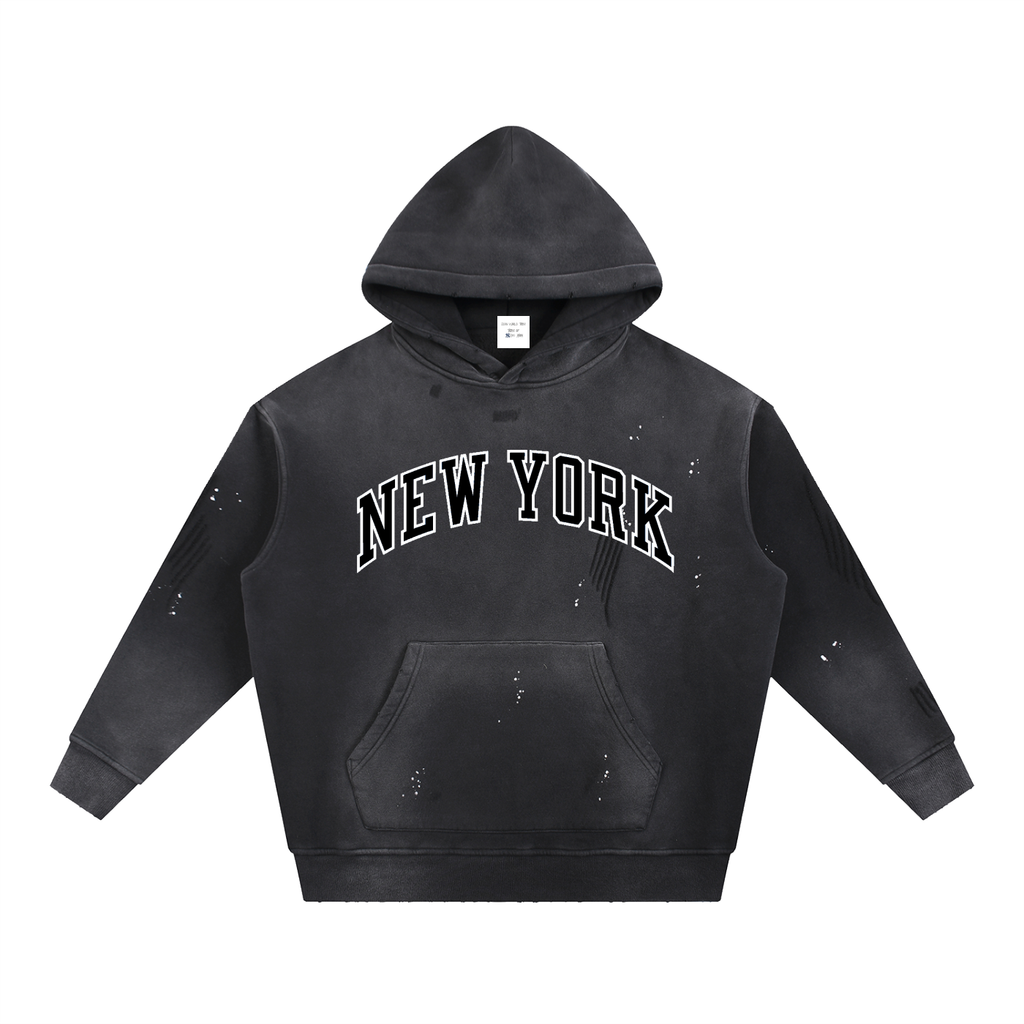 Vintage Washed Frayed Fleece Hoodie