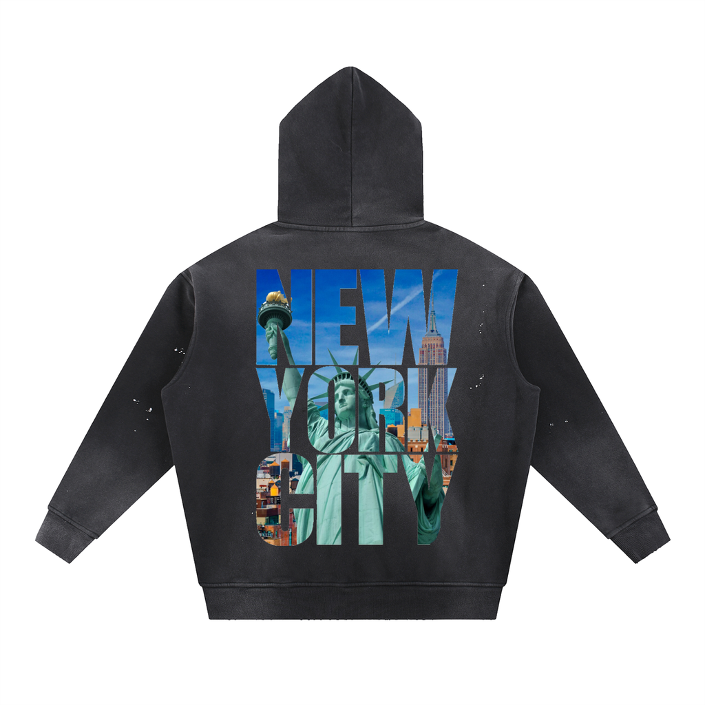 Vintage Washed Frayed Fleece Hoodie